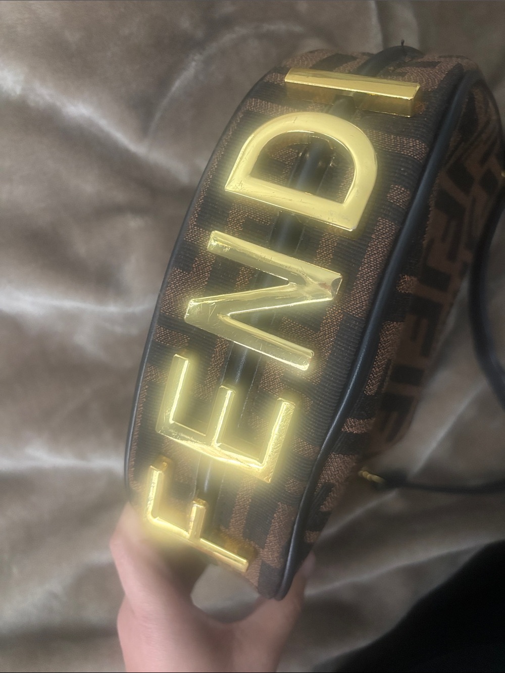 Fendi Brown and Black Zucca Logo Strap with Gold Hardware